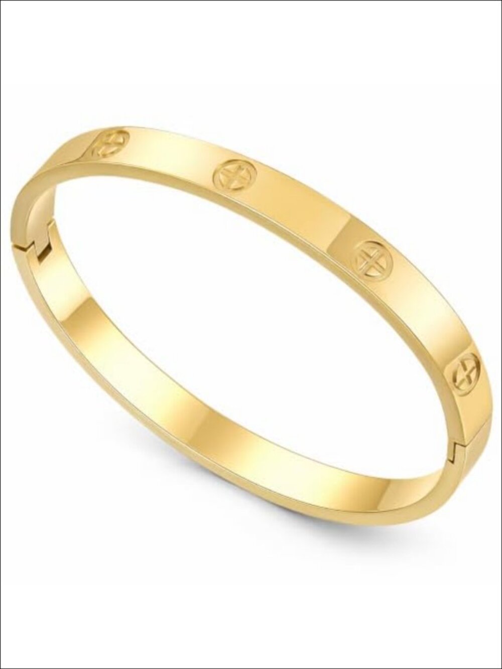 18K Gold Plated Titanium Steel Cuff Bracelet Cubic Zirconia Women